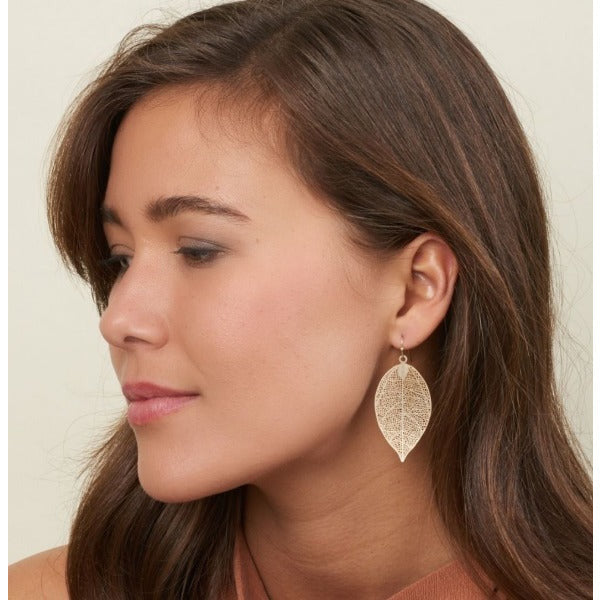 Tiger Tree Leaf Silver Earrings