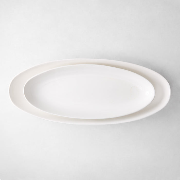 Torino large oval white ceramic serving platter, 26.5"L x 10.75"W, thick glaze.
