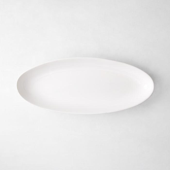 Torino Small Oval Ceramic Serving Platter, thick white glaze, 21.5"L x 8.75"W.
