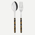 Tortoise Bistro 2-piece serving set: 10.25" 18/10 stainless steel spoon and fork with tortoise acrylic handles.