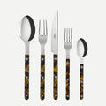 Tortoise Bistro 5-piece flatware set with 18/10 stainless steel and brown tortoise acrylic handles.