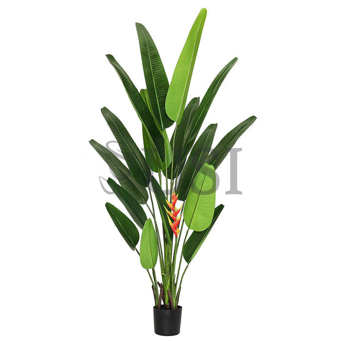 Travelers Palm Tree x16 w Heliconia Real Touch Potted, 7ft, Green Red
