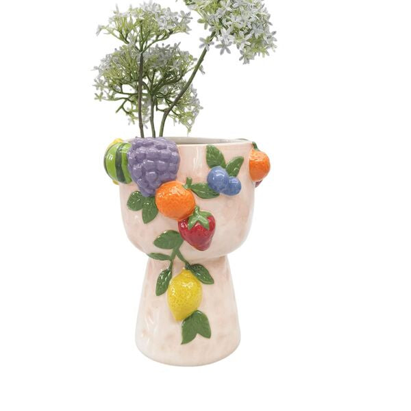 Decorative vase with fruit and vegetable designs