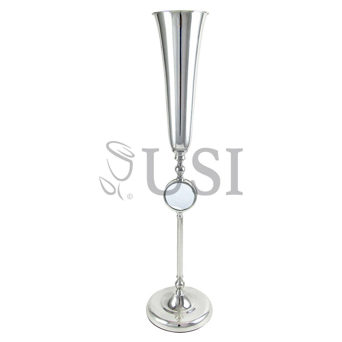 Trumpet Mirrored Placeholder Vase Centerpiece, 36in, Silver