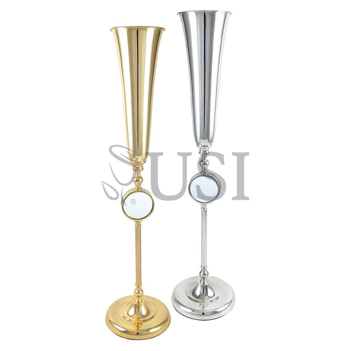 Trumpet Mirrored Placeholder Vase Centerpiece, 36in, Silver