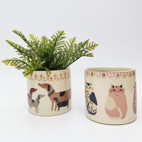cat and dog planter pots