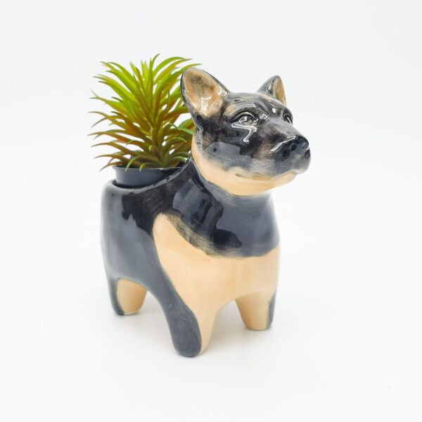 georgie black dog planter pot