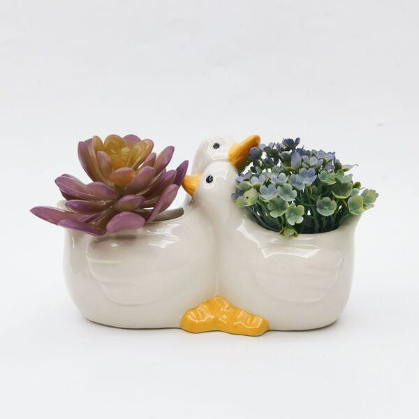 hugging ducks planter pot