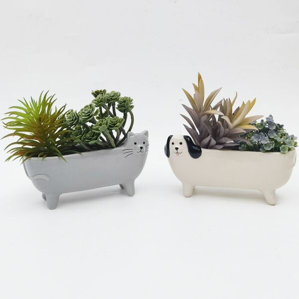 small dog and cat planter pots