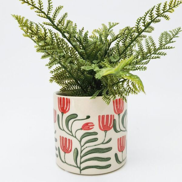 pilbra red flowers on planter pot stylish home indoor planter