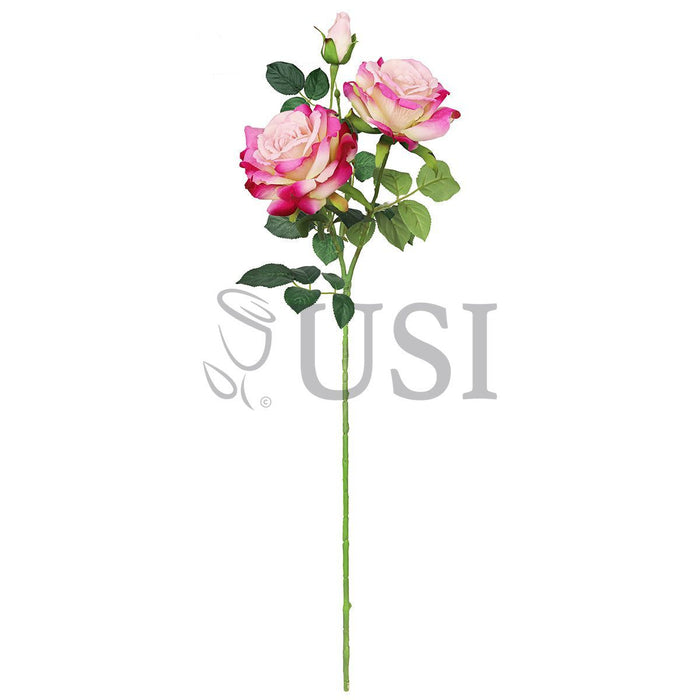 Velvet Elegant Rose Flower Spray x 2 Flo 1 Bud, 32in, Blush Fuchsia