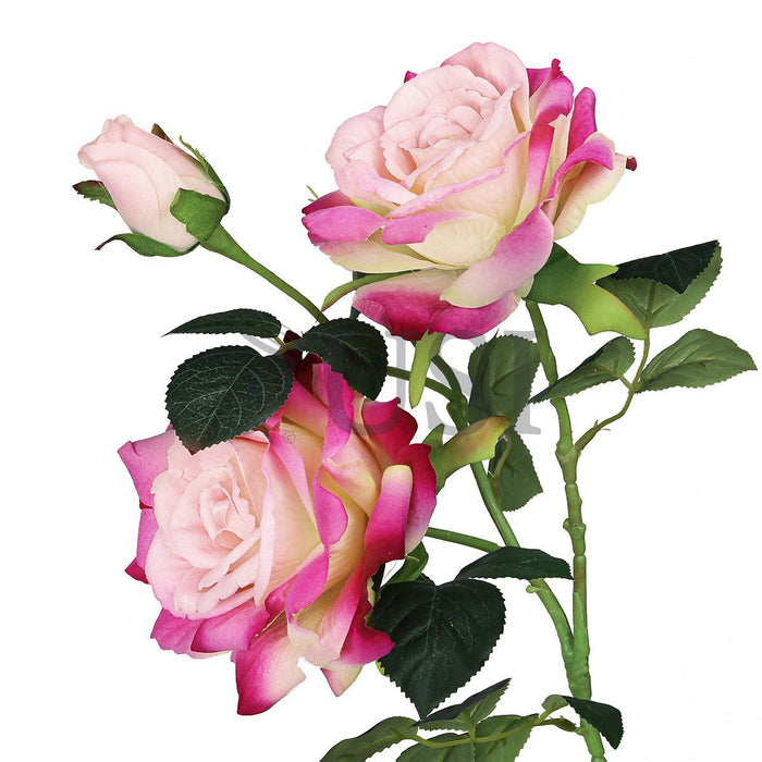 Velvet Elegant Rose Flower Spray x 2 Flo 1 Bud, 32in, Blush Fuchsia