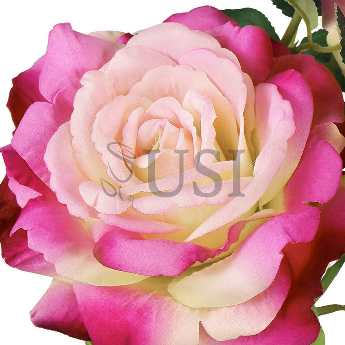 Velvet Elegant Rose Flower Spray x 2 Flo 1 Bud, 32in, Blush Fuchsia