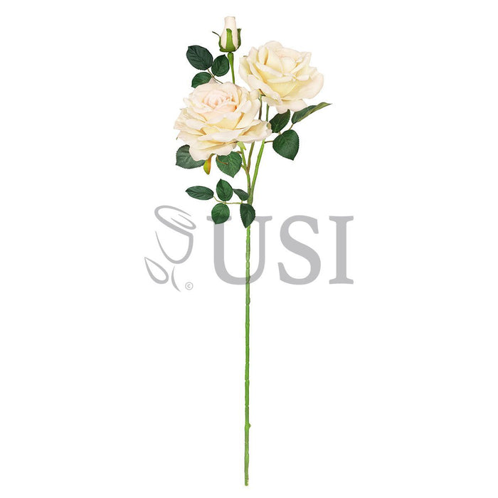 Velvet Elegant Rose Flower Spray x 2 Flo 1 Bud, 32in, Champagne Ivory
