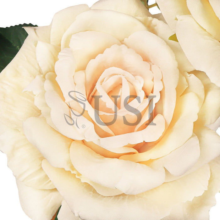 Velvet Elegant Rose Flower Spray x 2 Flo 1 Bud, 32in, Champagne Ivory