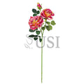 Velvet Elegant Rose Flower Spray x 2 Flo 1 Bud, 32in, Coral Fuchsia