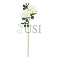 Velvet Elegant Rose Flower Spray x 2 Flo 1 Bud, 32in, Cream White