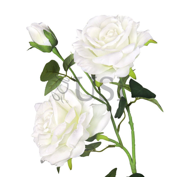 Velvet Elegant Rose Flower Spray x 2 Flo 1 Bud, 32in, Cream White