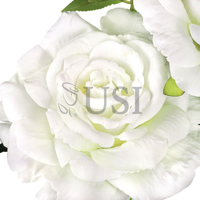Velvet Elegant Rose Flower Spray x 2 Flo 1 Bud, 32in, Cream White