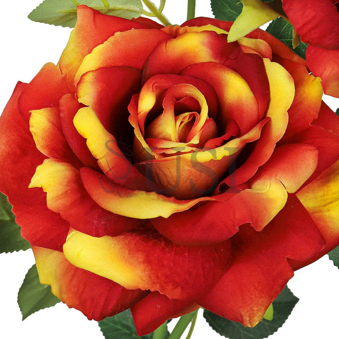 Velvet Elegant Rose Flower Spray x 2 Flo 1 Bud, 32in, Orange Yellow