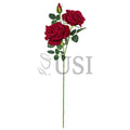Velvet Elegant Rose Flower Spray x 2 Flo 1 Bud, 32in, Red