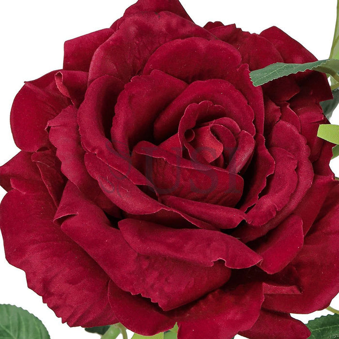 Velvet Elegant Rose Flower Spray x 2 Flo 1 Bud, 32in, Red