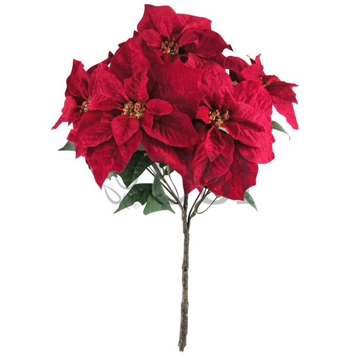Velvet Poinsettia Flower Branch Spray Bush x5, 24in, Red
