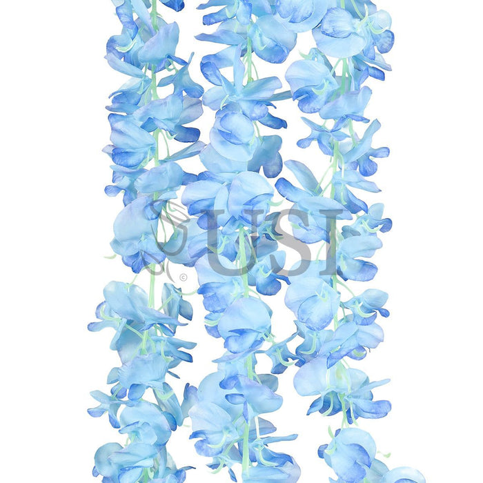 Wisteria Hanging Flower Cluster Spray x3, 66in, Blue