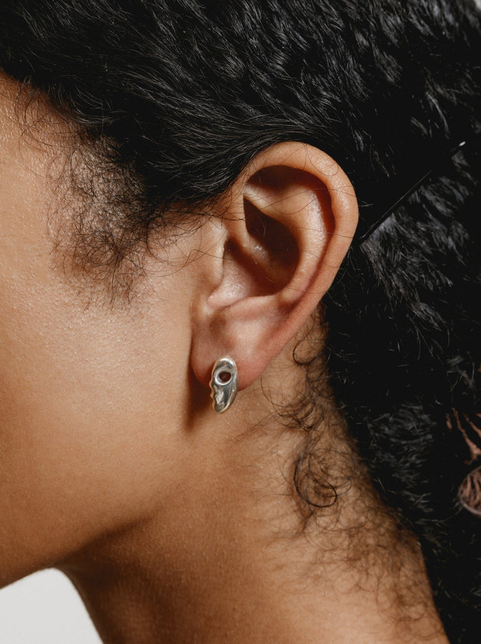 Up Close Wolf Circus Silver Esther Earring Modeled on Woman