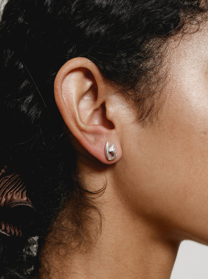 Model Styled in Solid Silver Wolf Circus Esther Earring