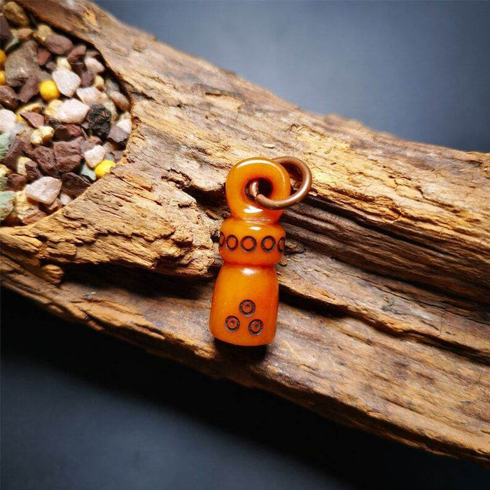 Yak Bone Carved Seal Amulet - Tibetan Buddhist amulet, detailed view