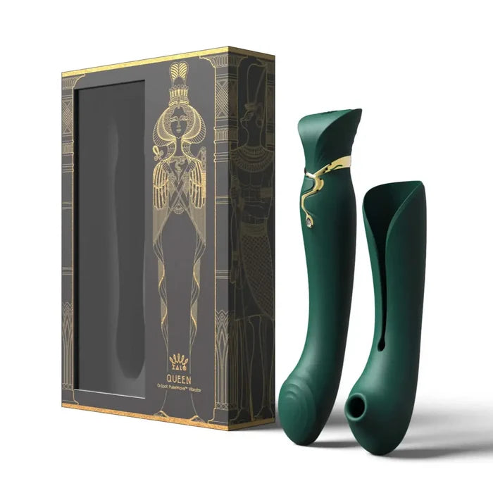 Queen G - Spot PulseWave Vibrator with Suction Sleeve - Green