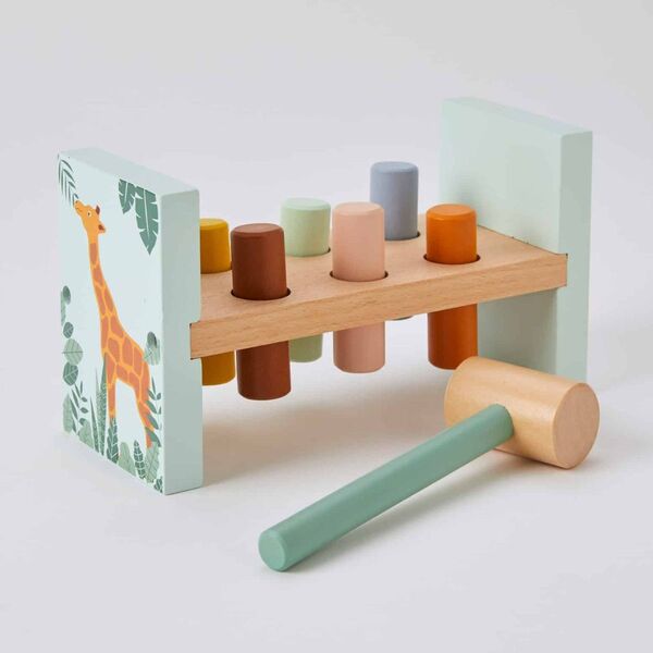 wooden pegs hammer bench